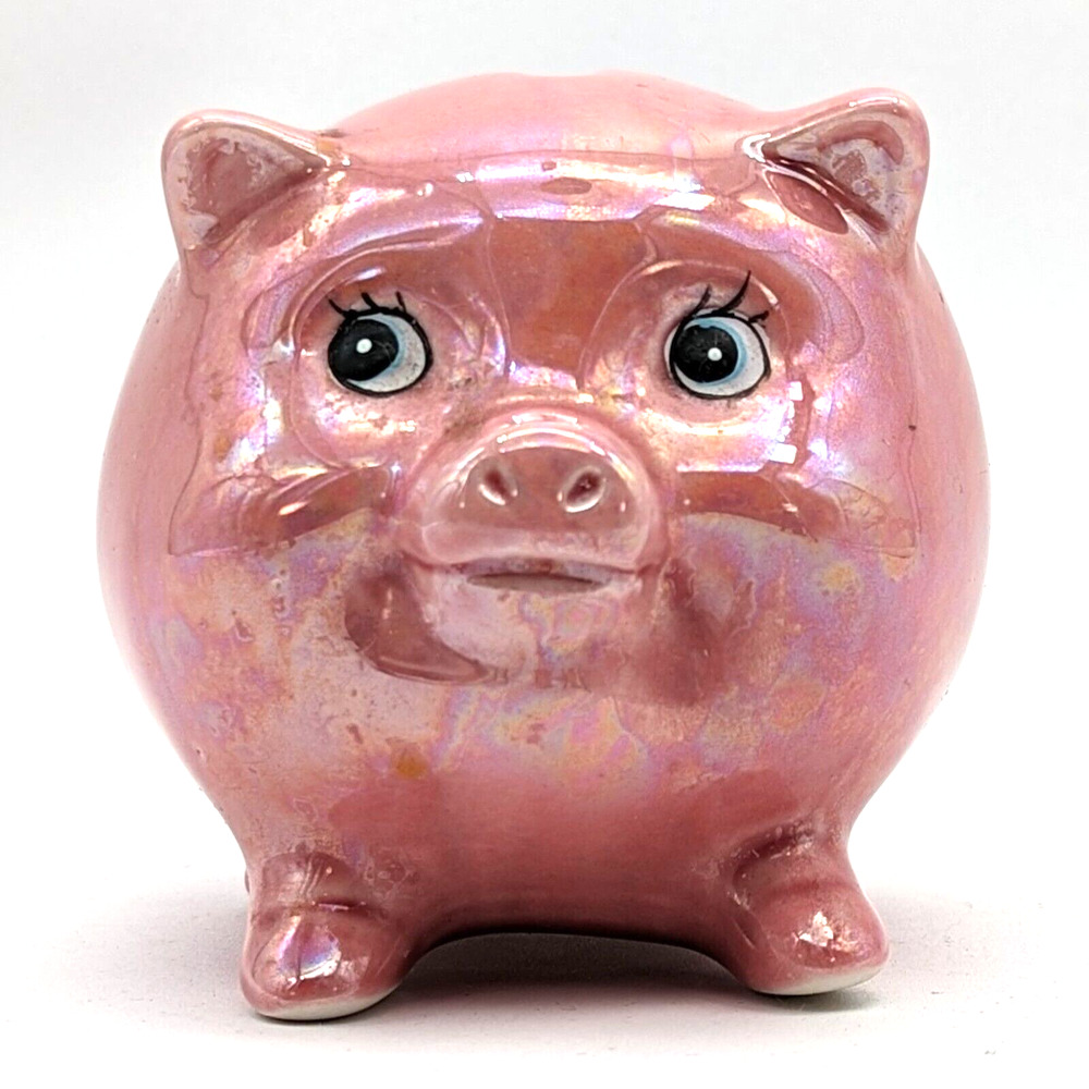 Mid Century Pink Piggy Bank Lusterware Anthropomorphic Coin Bank - Picture 3 of 12